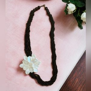 Unsigned Karla Jordan Black Beaded Multi Strand Large Floral Statement Necklace